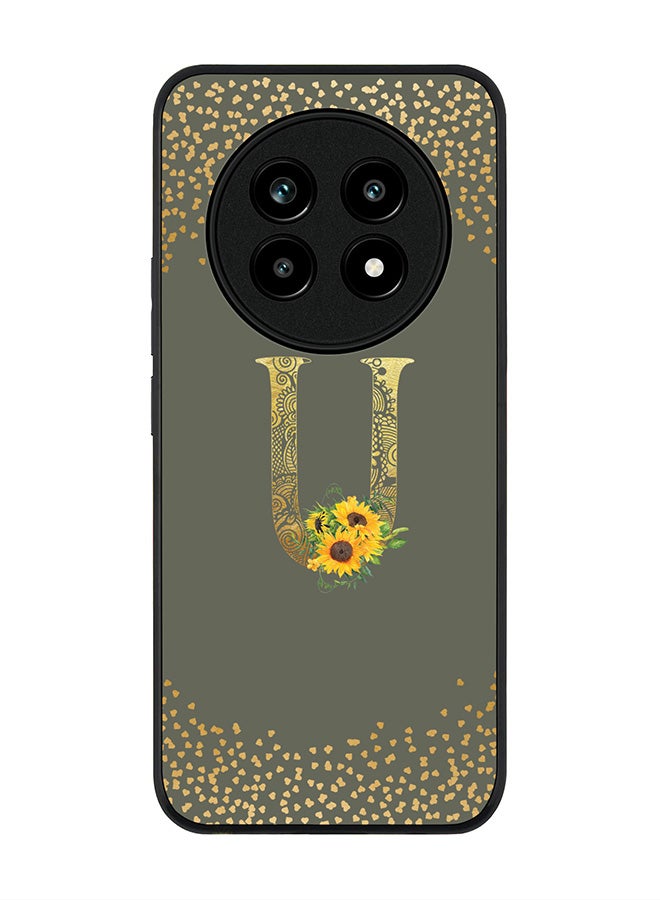 For Realme 13 Pro / 13 Pro+ Case,Slim fit Camera Protection, Shockproof Thin Phone cover  - Custom Floral Monogram - U  (Olive Green )